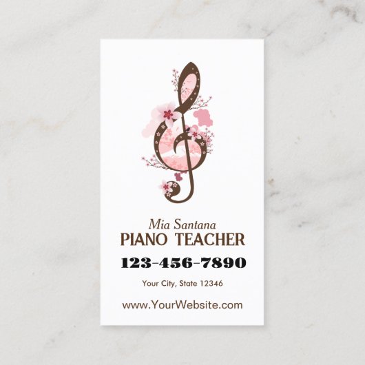 Cherry Blossom Music Piano Teacher Visitenkarte (Rückseite)