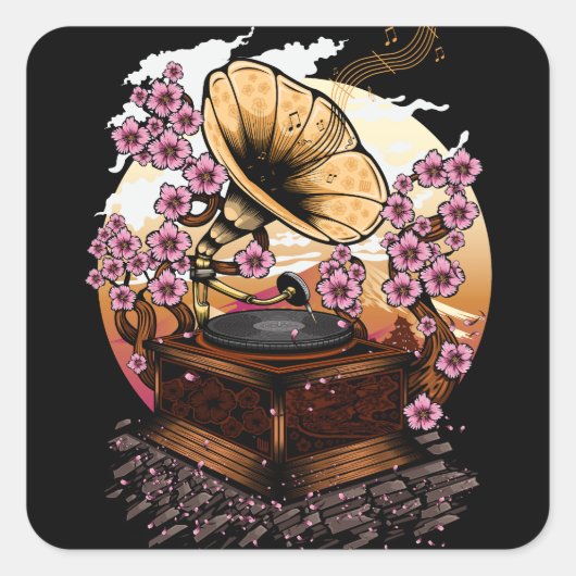 Cherry Blossom Musical Quadratischer Aufkleber (Vorderseite)