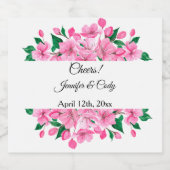 Cherry Blossom Namen hinzufügen Datum Rosa Weiß Schaumweinetikett (Einzelnes Label)