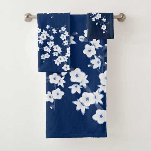 Cherry Blossom Navy Blue Badhandtuch Set (Insitu)