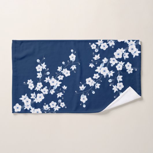 Cherry Blossom Navy Blue Badhandtuch Set (Handtuch)