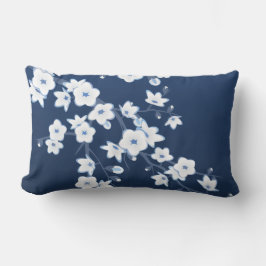 Cherry Blossom Navy Blue White Floral Kissen Für Draußen