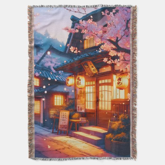 Cherry Blossom Night in Old Japan Decke (Vorderseite Vertikal)