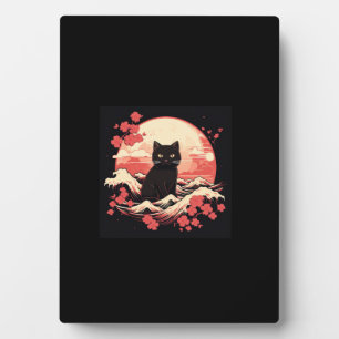 Cherry Blossom Night_ Schwarze Katze und Vollmond Fotoplatte