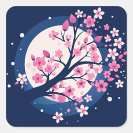 Cherry Blossom Nights Quadratischer Aufkleber