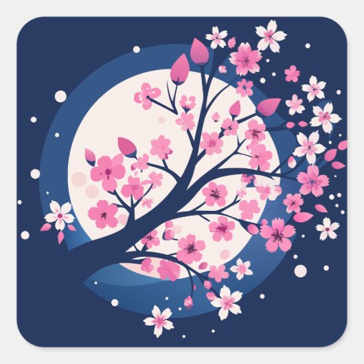 Cherry Blossom Nights Quadratischer Aufkleber (Vorderseite)