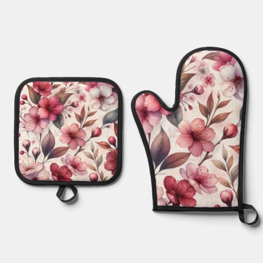 Cherry Blossom Ofenhandschuh & Topflappen-Set (Vorderseite)