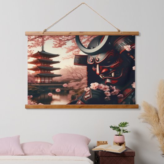 Cherry Blossom Oni Tapestry Wandteppich Mit Holzrahmen (Schlafzimmer)
