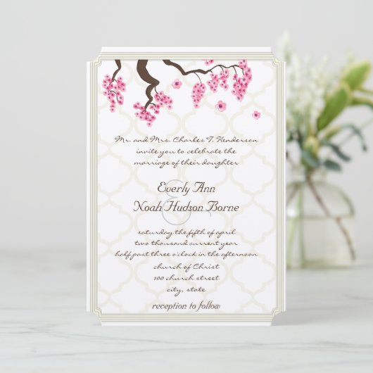Cherry Blossom Orchard Grove Tree Branch Wedding Einladung (Stehend Vorderseite)
