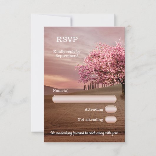 Cherry Blossom Orchard Tree Wedding RSVP Card Einladung (Vorderseite)