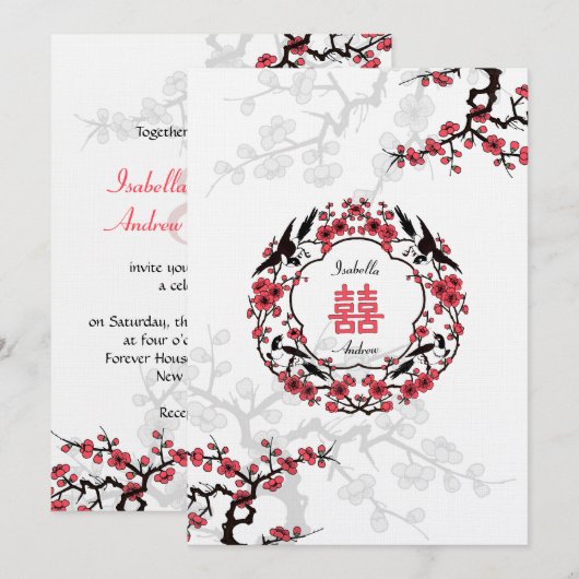 Cherry Blossom Oriental Wedding Einladung (Vorne/Hinten)