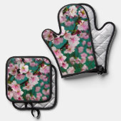 Cherry Blossom Oven Mitt und Pot Halter Set (Vorderseite/Rückseite)