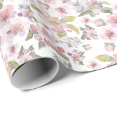Cherry Blossom Pastel Pink Blume Grüne Blätter Geschenkpapier (Rolleneckpunkt)