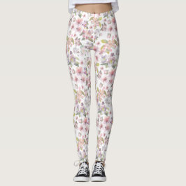 Cherry Blossom Pastel Pink Blume Grüne Blätter Leggings