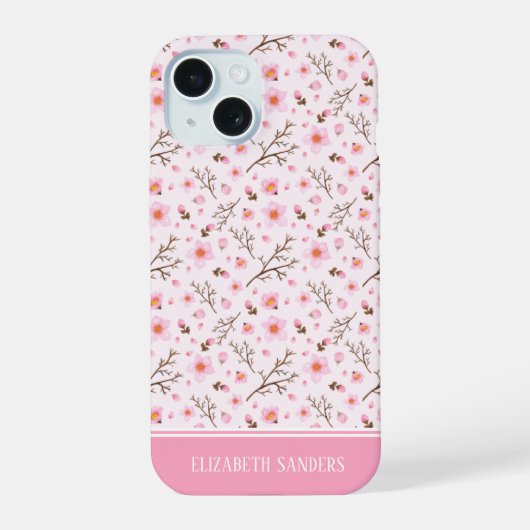 Cherry Blossom Pattern in pink tones iPhone 15 Hülle (Rückseite)