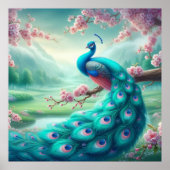 Cherry Blossom Peacock Poster (Vorne)
