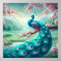 Cherry Blossom Peacock Poster