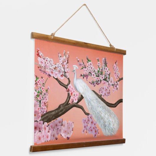 CHERRY BLOSSOM PEACOCK WANDTEPPICH MIT HOLZRAHMEN (Gewinkelt)