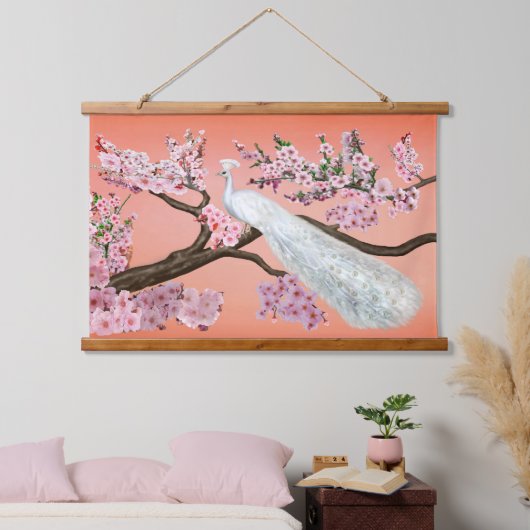 CHERRY BLOSSOM PEACOCK WANDTEPPICH MIT HOLZRAHMEN (Schlafzimmer)