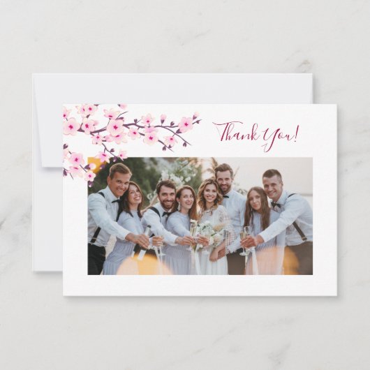 Cherry Blossom Photo Wedding Thank You Card Dankeskarte (Vorderseite)