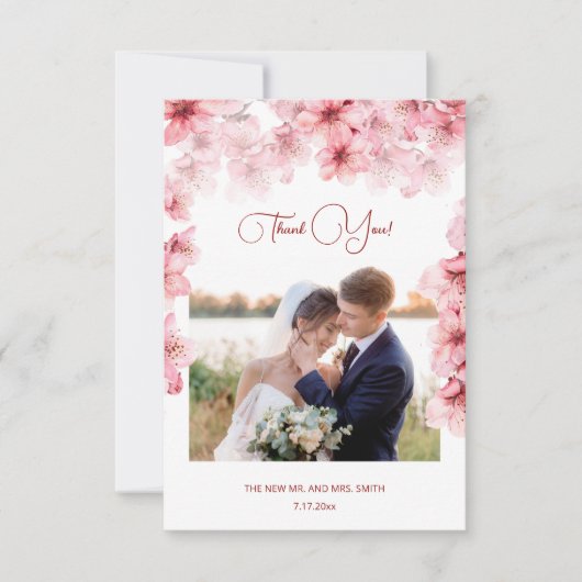 Cherry Blossom Photo Wedding Thank You Card Dankeskarte (Vorderseite)