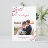 Cherry Blossom Photo Wedding Thank You Card Dankeskarte (Stehend Vorderseite)