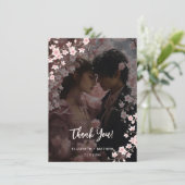 Cherry Blossom Photo Wedding Thank You Dankeskarte (Stehend Vorderseite)