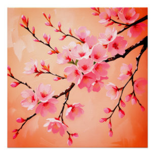 Cherry Blossom Pillow - Elegant Sakura Throw Cushi Poster