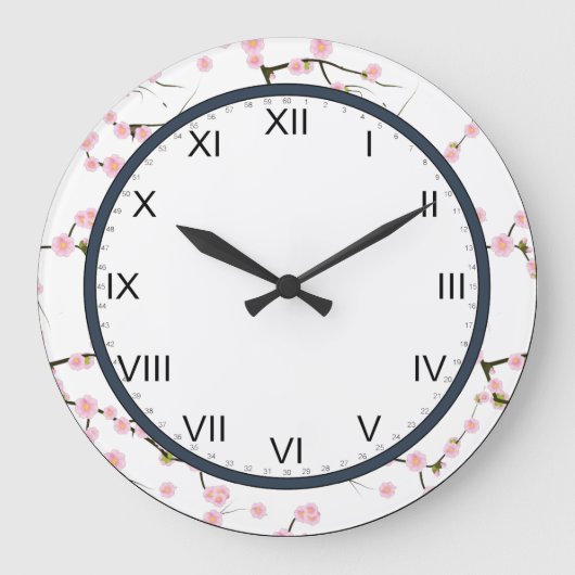 cherry blossom  pink and white clock große wanduhr (Vorderseite)