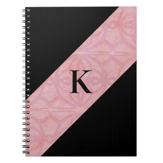 Cherry Blossom Pink Batik und Black Mit Monogramm Notizblock (Vorderseite)
