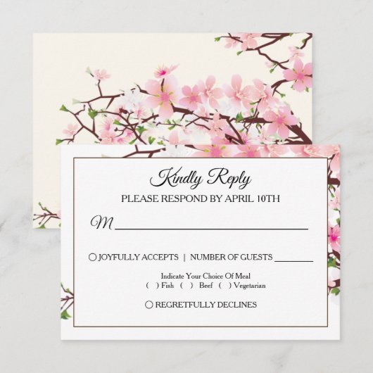 Cherry Blossom Pink Beige Wedding RSVP Card Karte (Vorne/Hinten)