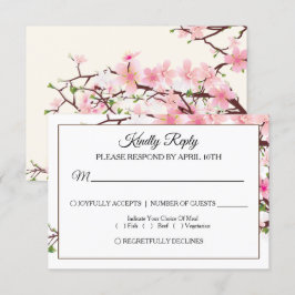 Cherry Blossom Pink Beige Wedding RSVP Card Karte