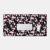 Cherry Blossom Pink Black Floral Schreibtischunterlage (Tastatur & Maus)