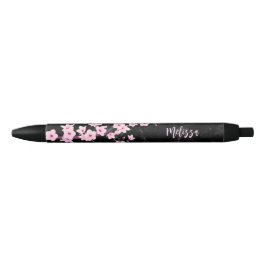 Cherry Blossom Pink Black Marble Monogramm Kugelschreiber