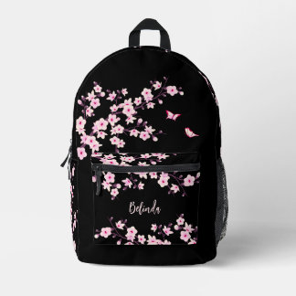 Cherry Blossom Pink Black Monogram Bedruckter Rucksack