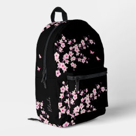 Cherry Blossom Pink Black Monogram Bedruckter Rucksack