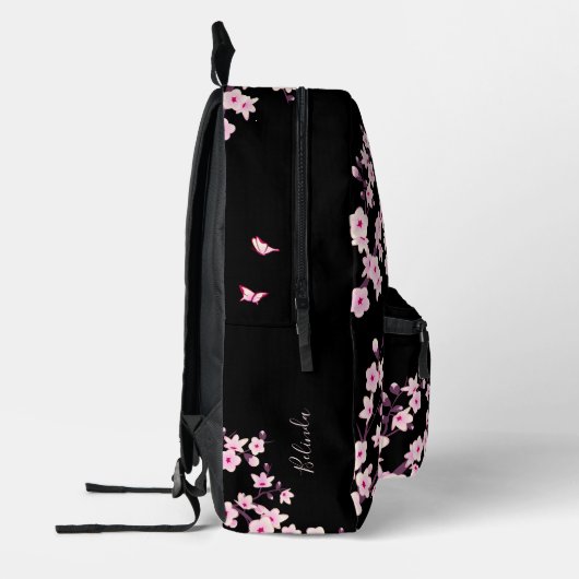 Cherry Blossom Pink Black Monogram Bedruckter Rucksack (Links)