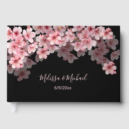 Cherry Blossom Pink Black Wedding Gästebuch (Vorderseite)