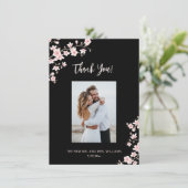 Cherry Blossom Pink Black Wedding Thank You Dankeskarte (Stehend Vorderseite)