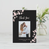 Cherry Blossom Pink Black Wedding Thank You Dankeskarte (Stehend Vorderseite)