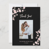 Cherry Blossom Pink Black Wedding Thank You Dankeskarte (Vorderseite)