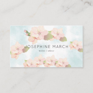 Cherry Blossom Pink Blue Watercolor Business Card Visitenkarte