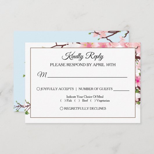 Cherry Blossom Pink Blue Wedding RSVP Card (Vorne/Hinten)
