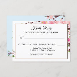 Cherry Blossom Pink Blue Wedding RSVP Card