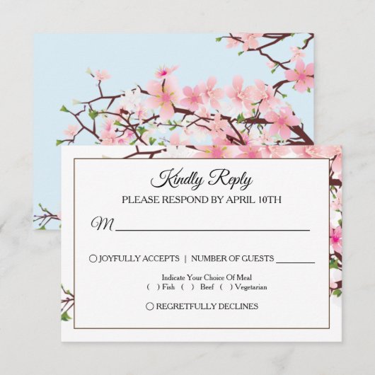 Cherry Blossom Pink Blue Wedding RSVP Card Karte (Vorne/Hinten)