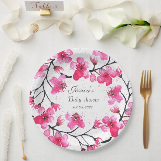 Cherry Blossom Pink Blume Baby Shower Girl Pappteller (Hochzeit)