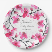 Cherry Blossom Pink Blume Baby Shower Girl Pappteller (Vorderseite)