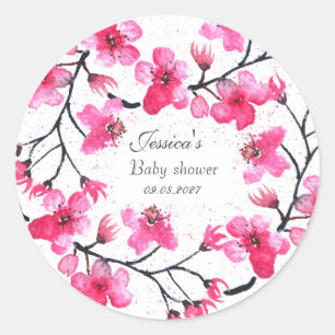 Cherry Blossom Pink Blume Baby Shower Girl Runder Aufkleber