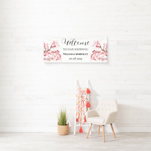 Cherry Blossom Pink Blume Rustikale Hochzeit Banner (Insitu)