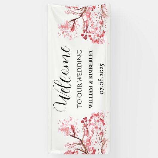 Cherry Blossom Pink Blume Rustikale Hochzeit Banner (Vertikal)